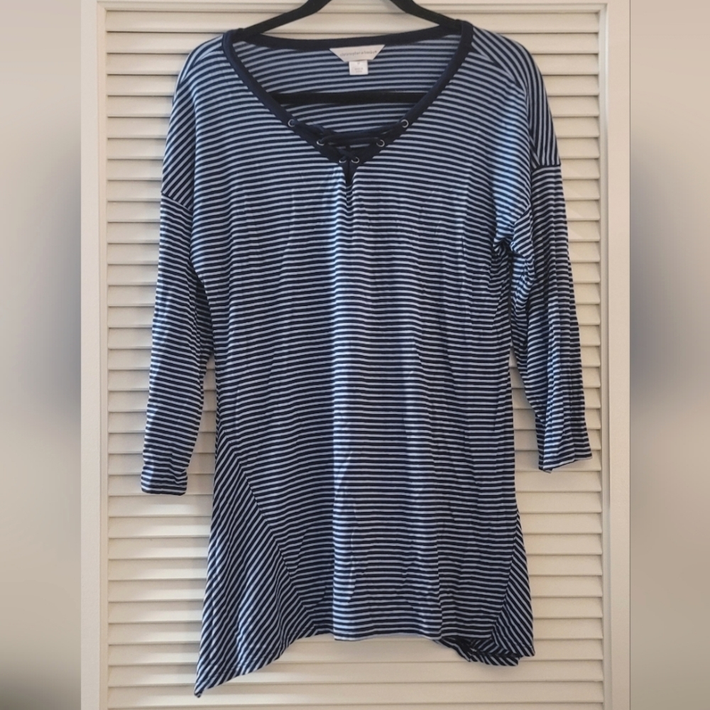 Christopher & Banks - Striped V-Neck Top With Lace-Up Detail